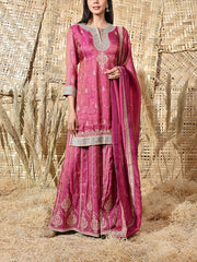 Burgandy Banarasi Embroidered Kurta and Garara Set