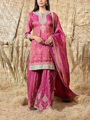 Burgandy Banarasi Embroidered Kurta and Garara Set