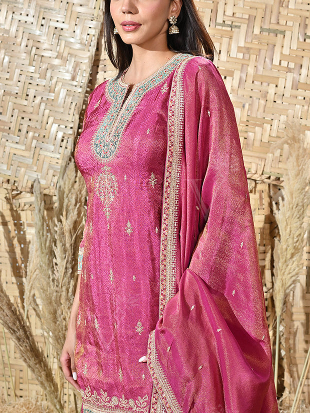 Burgandy Banarasi Embroidered Kurta and Garara Set