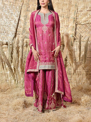 Burgandy Banarasi Embroidered Kurta and Garara Set