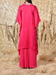 Pink Embroidered Satin Kaftan and Palazzo Set