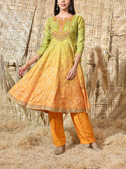 Green and Yellow Ombre Banarasi Embroidered Suit Set