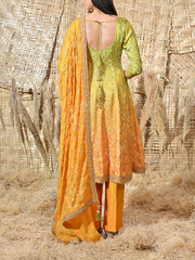 Green and Yellow Ombre Banarasi Embroidered Suit Set