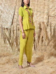 Green Embroidered Crepe Co Ord Set