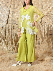 Green Embroidered Organza Co Ord Set