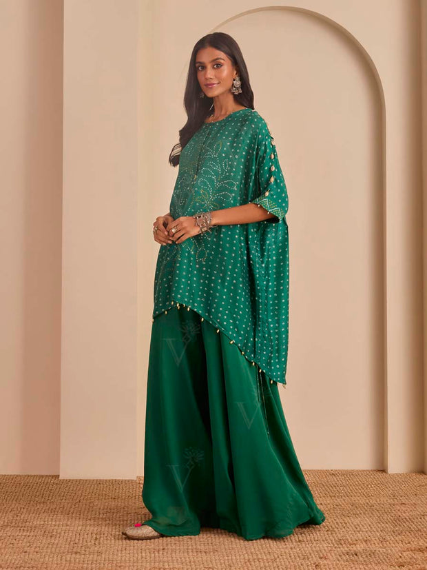 Green Bandhani Printed Top and Sharara Set