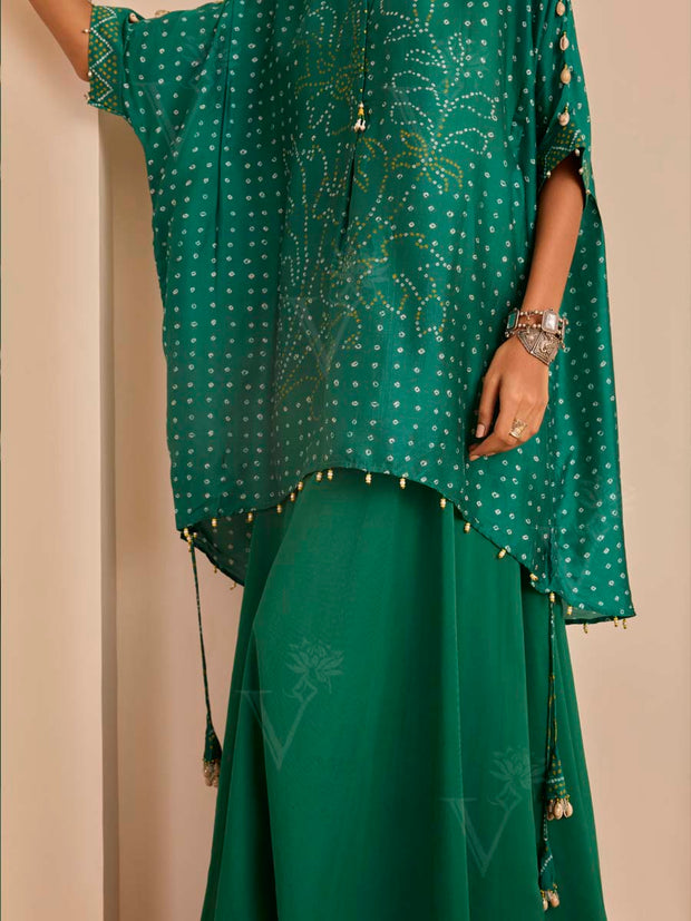 Green Bandhani Printed Top and Sharara Set