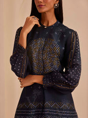 Navy Blue Printed Top and Cowl Pant Set