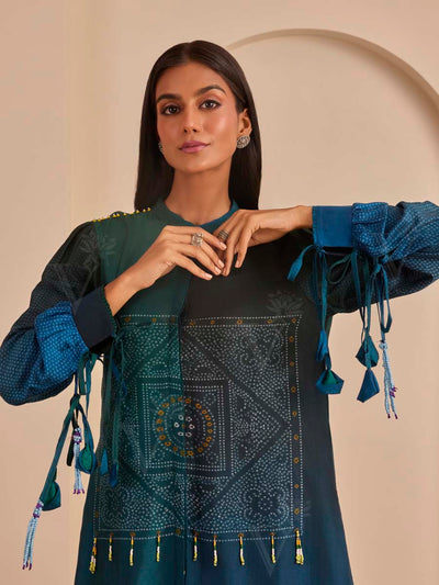 Blue Bandhani Printed Top and Pant Set