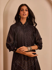 Black Bandahni Printed Long Kurta and Pant Set