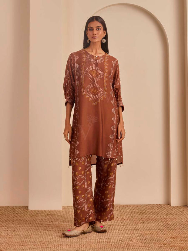 Brown Bandhani Printed Kurta and Pant Set