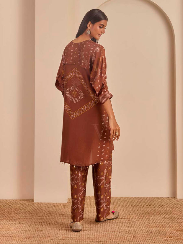 Brown Bandhani Printed Kurta and Pant Set