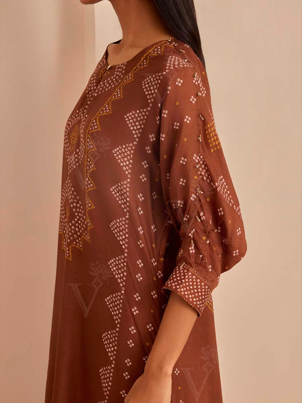 Brown Bandhani Printed Kurta and Pant Set