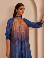 Blue and Ochre Bandhani Printed Kurta and Pant Set