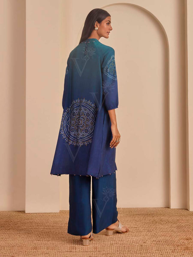 Blue Ombre Bandhani Printed Kurta and Pant Set