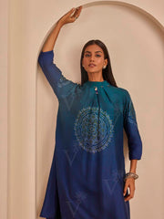 Blue Ombre Bandhani Printed Kurta and Pant Set