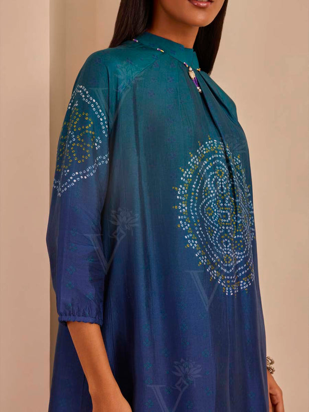 Blue Ombre Bandhani Printed Kurta and Pant Set