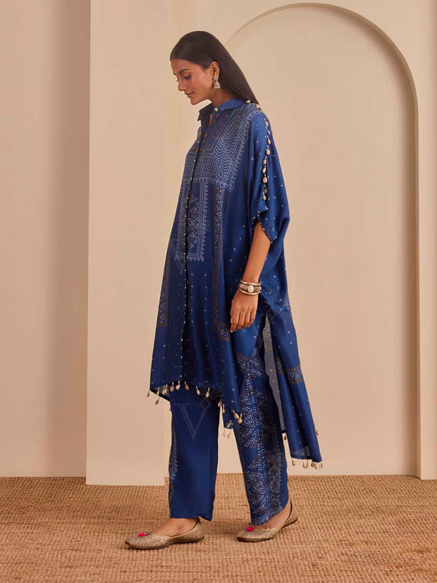 Blue Bnadhani Printed Kaftan and Pant Set