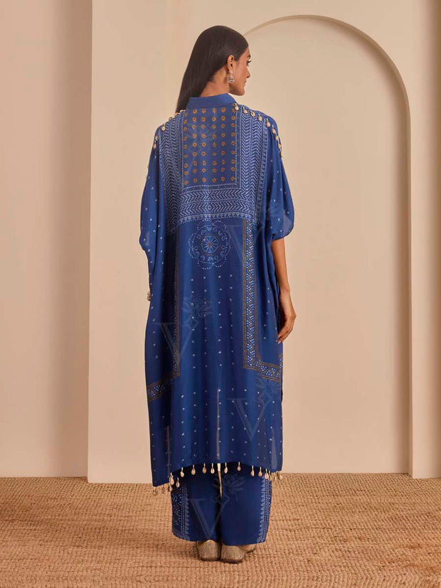 Blue Bnadhani Printed Kaftan and Pant Set