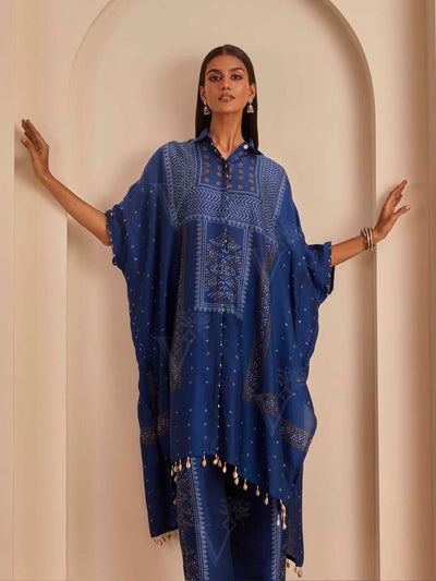 Blue Bnadhani Printed Kaftan and Pant Set