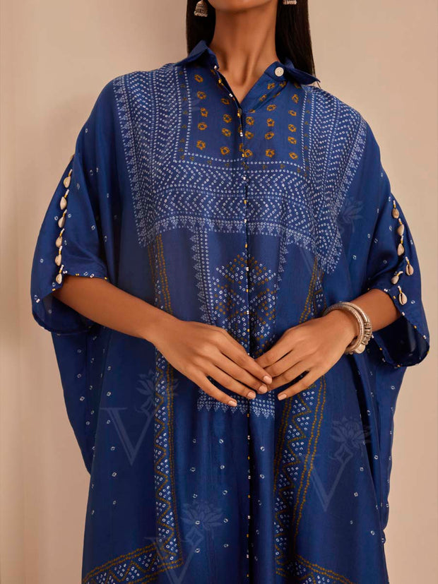 Blue Bnadhani Printed Kaftan and Pant Set