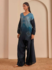 Dark Grey and Blue Top and Cowl Pant Set