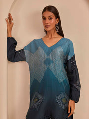 Dark Grey and Blue Top and Cowl Pant Set