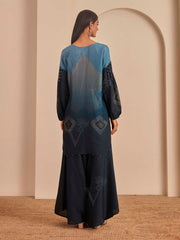 Dark Grey and Blue Top and Cowl Pant Set
