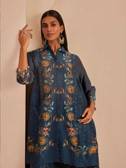 Metallic Blue Printed Kurta and Pant Set