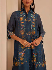 Metallic Blue Printed Kurta and Pant Set
