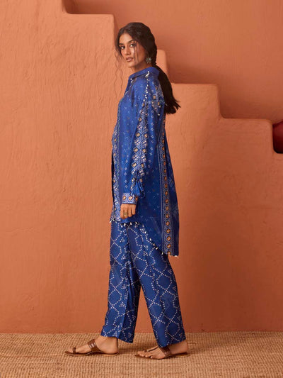 Blue Bandhani Printed Top and Pant Set
