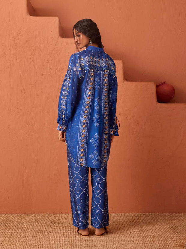 Blue Bandhani Printed Top and Pant Set