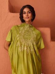 Olive Green Asymmetric Bandhani Printed Kaftan Set