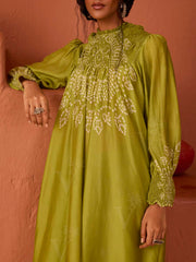 Olive Green Asymmetric Bandhani Printed Kaftan Set