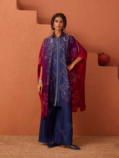 Blue and Pink Printed Kaftan Set