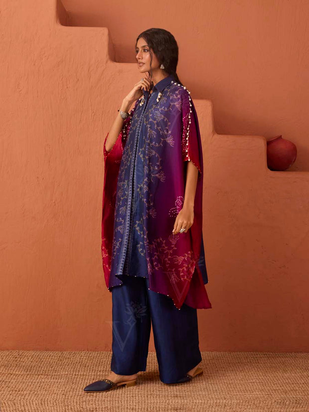 Blue and Pink Printed Kaftan Set