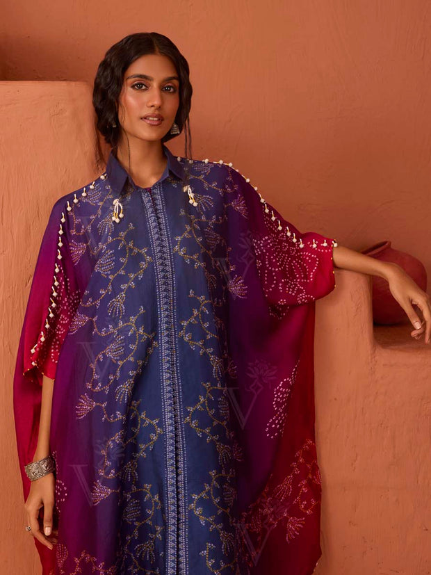 Blue and Pink Printed Kaftan Set