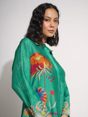 Green Vasansi Silk Bustier and Jacket Set