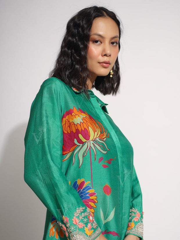 Green Vasansi Silk Bustier and Jacket Set