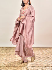 Dust Pink Embroidered Kaftan and Drape Skirt Set