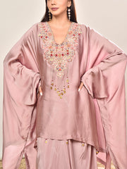 Dust Pink Embroidered Kaftan and Drape Skirt Set