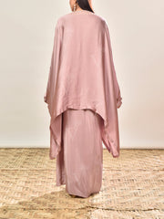 Dust Pink Embroidered Kaftan and Drape Skirt Set