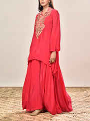Pink Embroidered Asymmetric Tunic and Palazzo Set