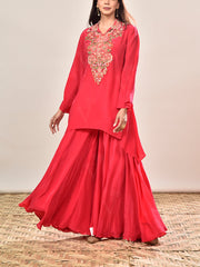 Pink Embroidered Asymmetric Tunic and Palazzo Set