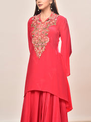 Pink Embroidered Asymmetric Tunic and Palazzo Set