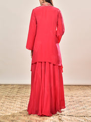 Pink Embroidered Asymmetric Tunic and Palazzo Set