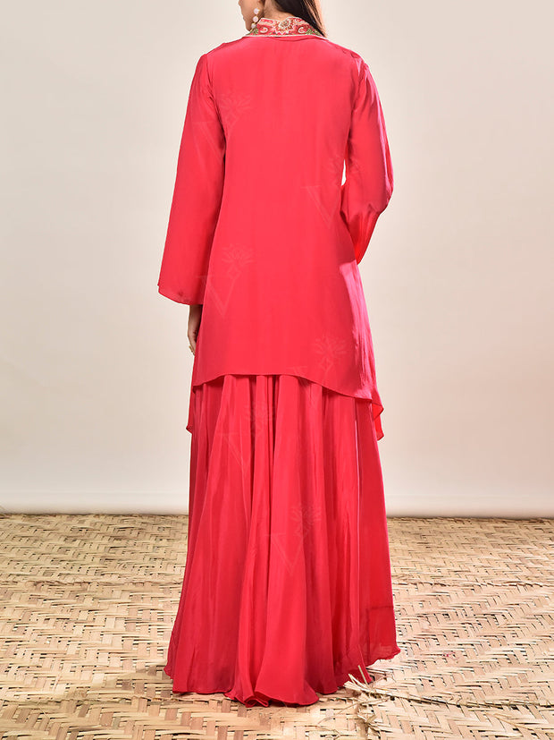 Pink Embroidered Asymmetric Tunic and Palazzo Set