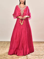 Pink Tissue Embroidered Crop top and Skirt Set