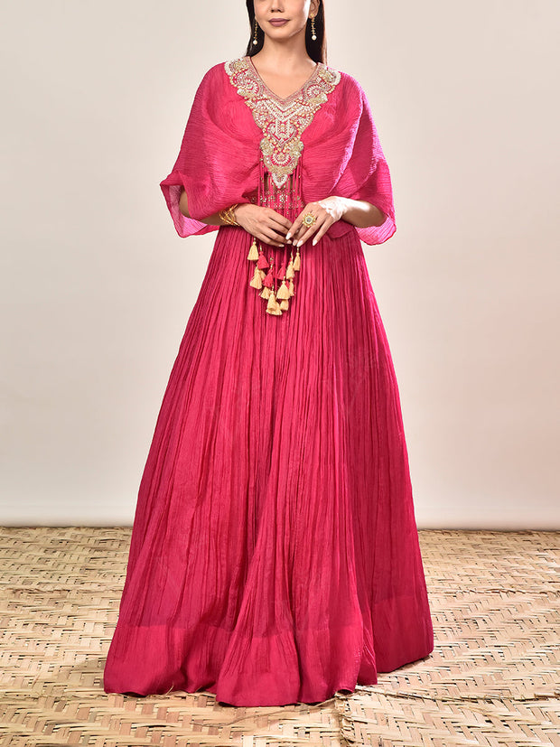 Pink Tissue Embroidered Crop top and Skirt Set