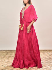 Pink Tissue Embroidered Crop top and Skirt Set